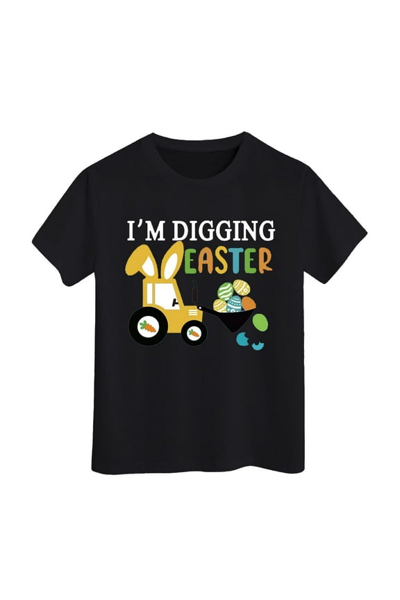 Toddler Boys Girls Easter Shirt Short Sleeve Cute Bunny Graphic Print Funny Crew Neck Breathable Soft Casual Tee Tops Tshirt Happy Easter Shirts 3-13 Years