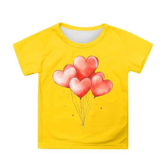 Gunia Toddler Boys Girls Valentines Shirt Short Sleeve Love Heart Graphic Crew Neck Breathable Soft Casual Tee Tops Tshirt 1-13 Years