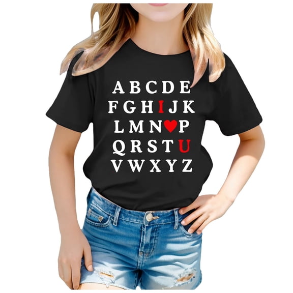 Gunia Toddler Boys Girls Valentines Shirt Short Sleeve Love Heart Graphic Crew Neck Casual Breathable Soft Valentine'S Day T-Shirt Kids Tee Tops 3-13 Years Black
