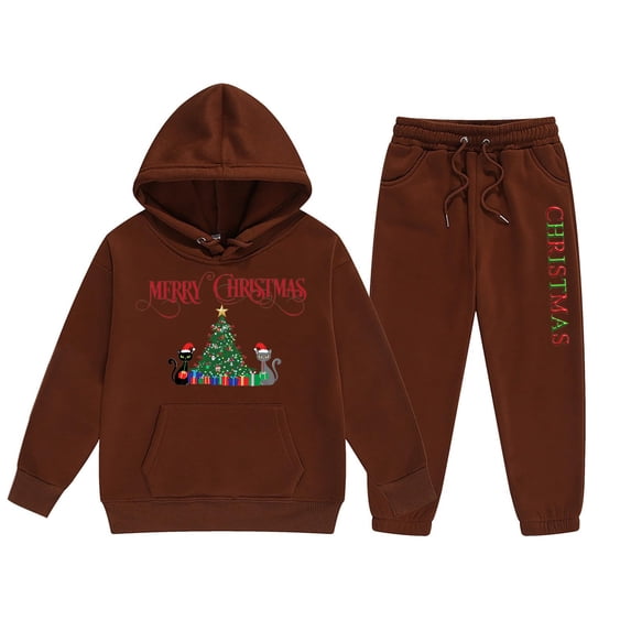 Gunia Toddler Christmas Outfit Girl Kids Sweatsuits Christmas Reindeer Hoodie Set Children Two Piece Set Long Sleeved Hoodie And Sweatpants Outfits For Girls,Brown 10-11 Years