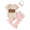 thumbnail image 1 of Gunia Toddler Easter Outfit Girl Bunny Flare Pants Set Short Sleeve Romper Headband Bll Bottom Comfortable Sweet Outwear, 1 of 7