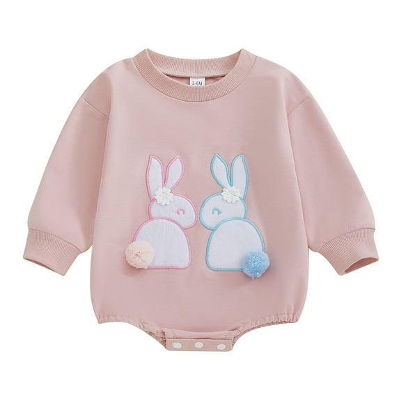 Gunia Toddler Easter Outfit Girl Infant Boys Long Sleeve Cartoon Rabbit Embroider Pullover Romper Newborn Sweatshirt Bodysuits Clothes Set 0-12 Months