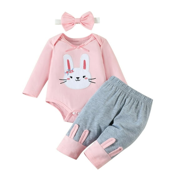 Gunia Toddler Easter Outfit Girl Infant Boys Long Sleeve Romper Bodysuit Pants Headbands Breathable Beautiful Outwear