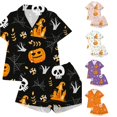 thumbnail image 1 of Gunia Toddler Girl Halloween Pajamas Pumpkin Graphic 2 Piece Button Up Short Sleeve Tops With Shorts Nightwear Pjs Sleepwear Black 2-3 Years, 1 of 5