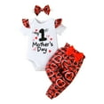 thumbnail image 1 of Gunia Toddler Girl Mother's Day Outfit Infant Boys Short Sleeve Mom'S Day Romper Bodysuit Plaid Heart Prints Pants Headbands Cute Relaxed 6-9 Months, 1 of 7