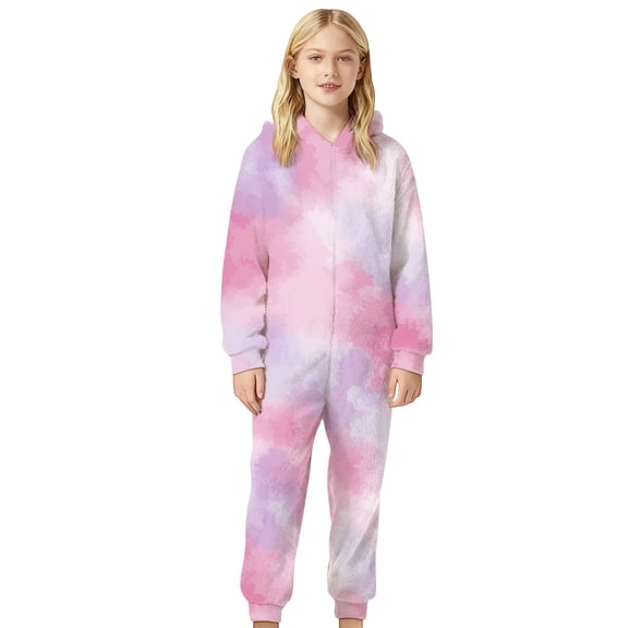 Gunia Toddler Girl Pajamas Boys Flannel Fleece Tie Dye 1 Piece Zip Front Hooded Romper Jumpsuit Pj'S Purple 5-6 Years
