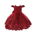 thumbnail image 1 of Gunia Toddler Girls Formal Dress Mesh Stylish Little Princess Dress Wedding Brick Red Dress For Girls 3-6 Years, 1 of 6