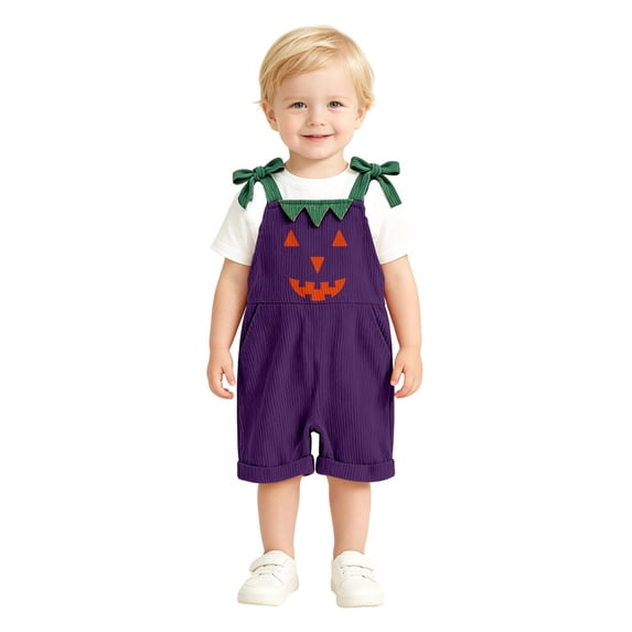 Gunia Toddler Girls Halloween Outfit Corduroy Casual Romper With Pumpkin Face One Piece Jumpsuit Outfits Purple 3-4 Years