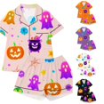 thumbnail image 1 of Gunia Toddler Girls' Halloween Pajama Sets 2 Piece Button Up Short Sleeve Tops With Shorts Nightwear Pjs Loungewear Pink 4-5 Years, 1 of 5