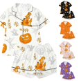 thumbnail image 1 of Gunia Toddler Girls' Halloween Pajama Sets Pumpkin Graphic 2 Piece Button Up Short Sleeve Tops With Shorts Nightwear Pjs Sleepwear White 2-3 Years, 1 of 5