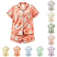 thumbnail image 1 of Gunia Toddler Girls Halloween Pajamas 2 Piece Spring Fall Casual Lapel Button Up Short Sleeve Tops And Shorts Home Wear Pjs Loungewear Orange 2-3 Years, 1 of 4