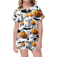 thumbnail image 1 of Gunia Toddler Girls Halloween Pajamas Pumpkin Graphic Button Up Short Sleeve Ghost Printed Pajamas Top With Elastic Waist Shorts 2 Piece For Kids Pjs Sleepwear White 2-3 Years, 1 of 4
