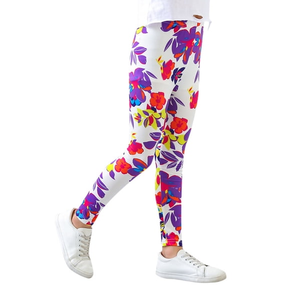 Gunia Toddler Girls Leggings Kids Ankle Length Printing Flower Classic Stretch Pants 2-13 Years