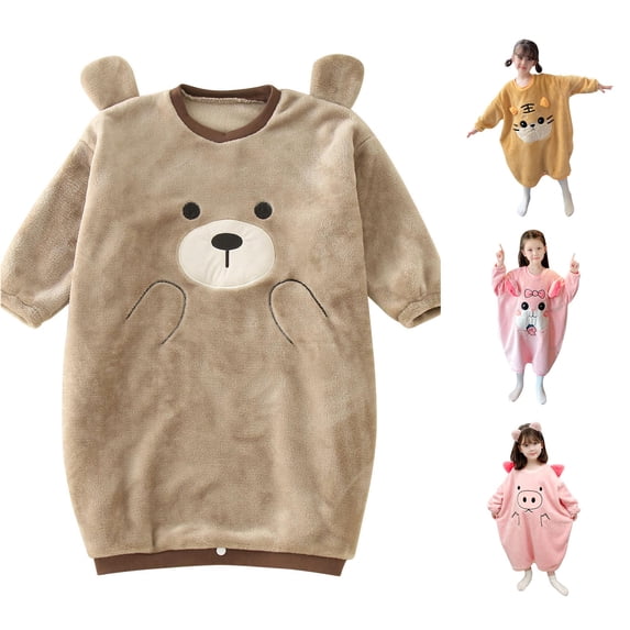 Gunia Toddler Girls Nightgowns Pjs For Girls Fall Winter Long Sleeve Cartoon Embroidered Fluffy Hoodies Dress Kids Warm Casual Sweatshirt Clothes Tops Night Gowns Sleepwear Coffee 2-3 Years