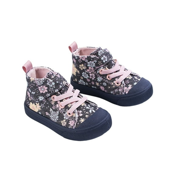 Gunia Toddler Girls Sneakers Non- Soft Sole Casual Floral Print Canvas Shoes With Hook Loop Strap Lightweight Comfortable Everyday Running Walking Sports Shoes 1-4 Years