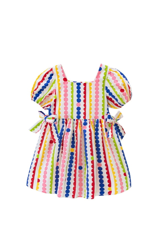 Toddler Girls Summer Dress Kids Baby Spring Colorful Print Short Sleeve Princess For Holiday Beach Pink Dress For Girls 1-5 Years