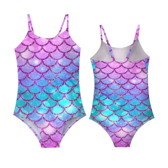 Gunia Toddler Girls Swimsuit 3D Printed Fishscale Bathing Suit Swimwear Seaside Light Purple 7-8 Years