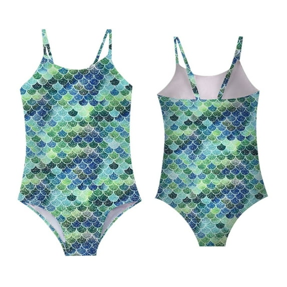 Gunia Toddler Girls Swimsuit 3D Printed Fishscale Bathing Suit Swimwear Seaside Mint Green 5-6 Years