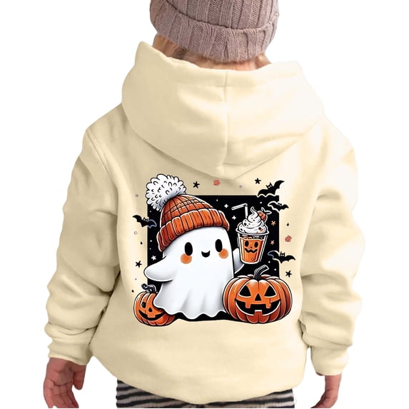 Gunia Toddler Halloween Ghost Sweatshirt Boy Girl Hoodie Long Sleeve Soft Sweatshirt Graphic Cute Pullovers Top Clothes Fall Beige 3-4 Years