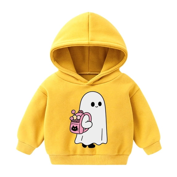 Gunia Toddler Halloween Ghost Sweatshirt For Boys Girls Fleece Long Sleeve Hooded Sweatshirt Cozy Pullover Outerwear For Soft Casual Jacket Tops Clothes Yellow 3-4 Years