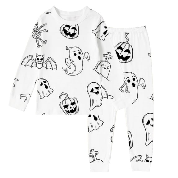 Gunia Toddler Halloween Pajama Set Painted Coloring Design Ghost Graphic 2 Piece Long Sleeve Tops And Pants Diy Print Wear Pjs Loungewear White 4Y