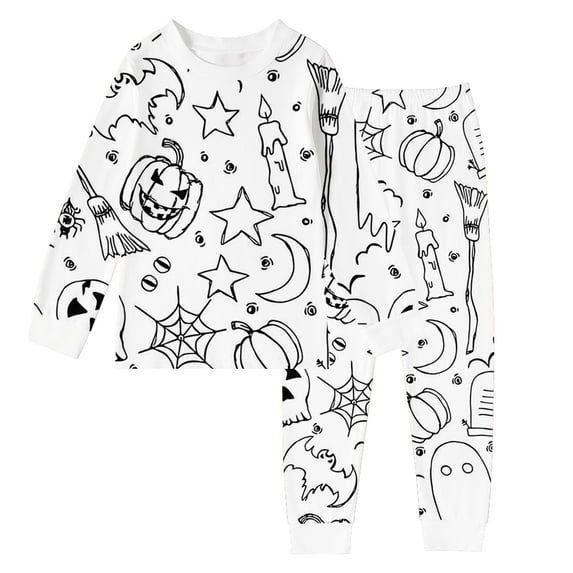 Gunia Toddler' Halloween Pajama Sets Painted Coloring Design 2 Piece Long Sleeve Tops And Pants Doodle Outfit Diy For Spring Summer Pjs Sleepwear White 4Y