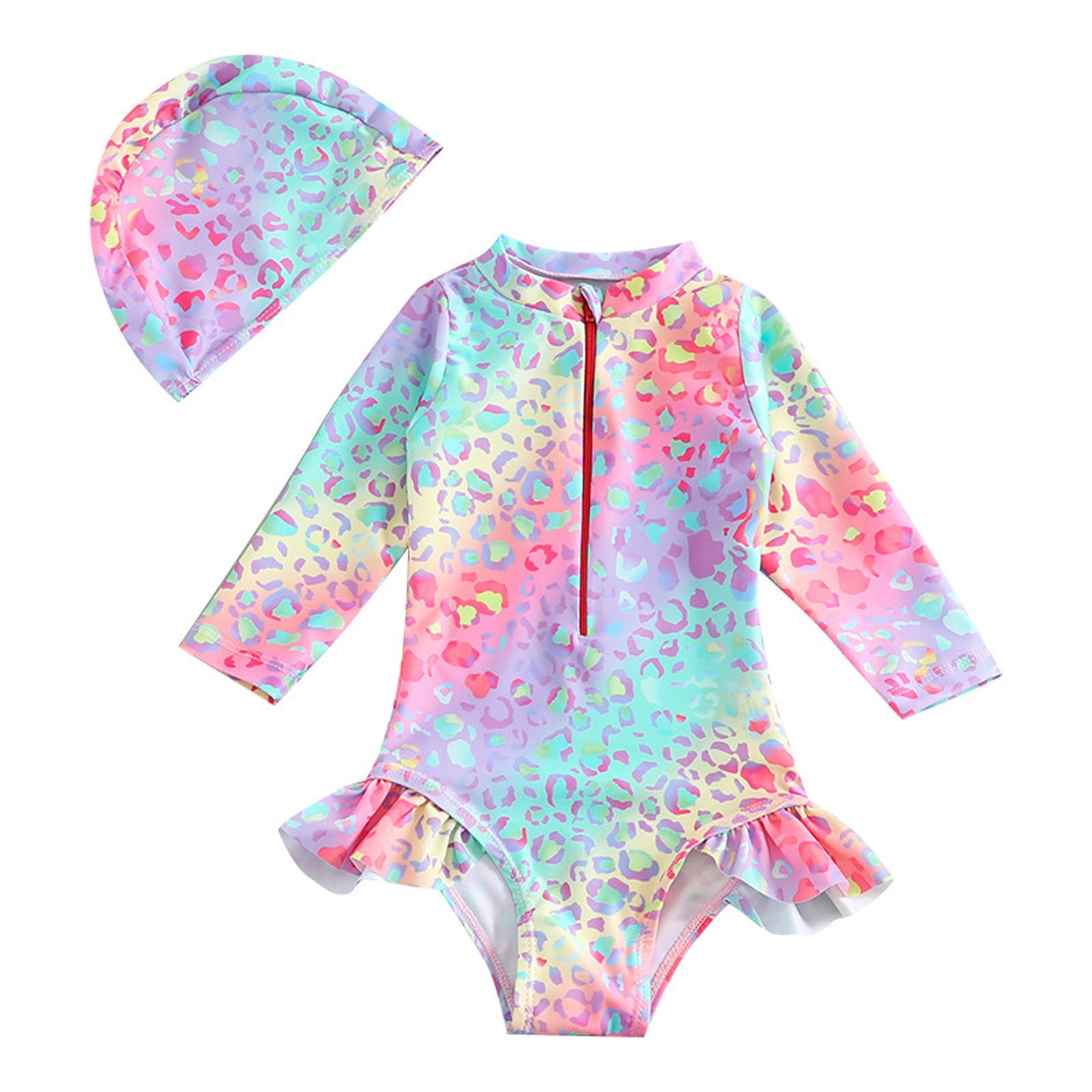 Adorable Baby Girl Two-Piece Rashguard Set With Ruffle Trim | UV Protection Swimwear