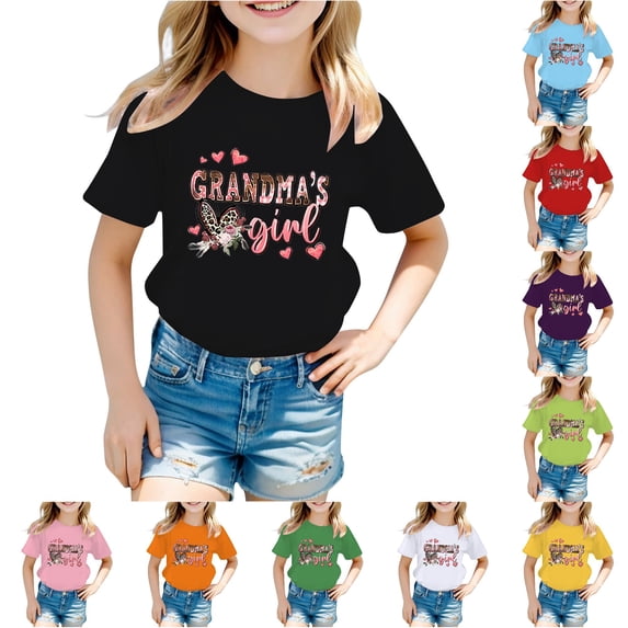 Gunia Tshirt For Little Girls Summer Short Sleeve Fashion Heart Print Tee Shirts Casual Soft Blouses For Kids Tops Black 5-6 Years