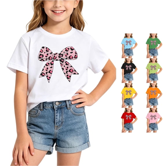 Gunia Tshirt For Teen Girls Cute Heart Graphic Kids Summer Short Sleeve Cartoon Printed Casual Tee Shirts Tops White 12-14 Years