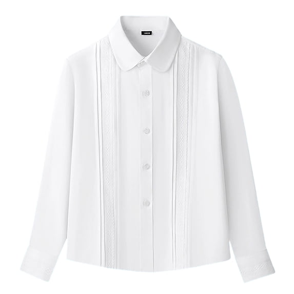 Gunia Tshirt Teen Boys Long Sleeve White Dress Shirt School Performance Daily Wear Classic Button Up Top Tee White 17-18 Years