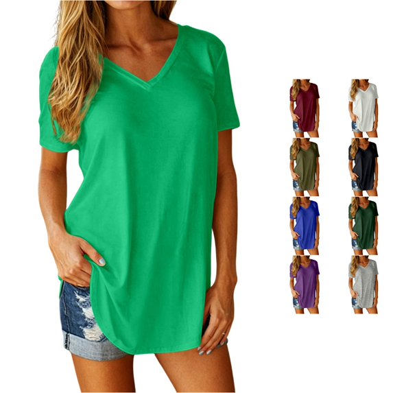 Gunia Tshirts For Women Summer Short Sleeve Loose Fit Solid Color Top Tunic Tee Blouse Casual Plus Size T Shirts Women Green 3Xl