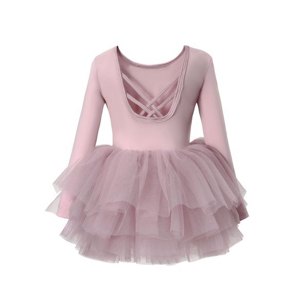 Gunia Tutu Dress For Girls Dance Long Sleeve Ballet Practice Performance Elegant Leotard Outfit With Skirt Ballet Class Recital Party Pink Dresses For Girl 3-8 Years