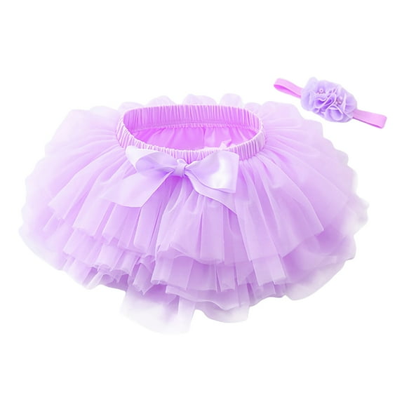 Gunia Tutu Skirts For Girls Baby Soft Mesh Bowknot Hairband Princess Birthday Party Kids Toddler Girls Skirt Purple L