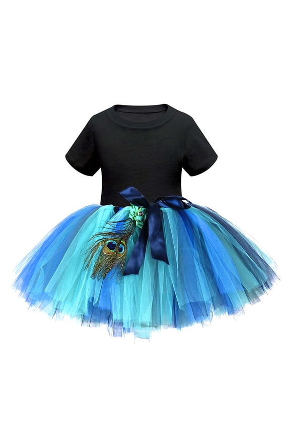 Tutu Skirts For Girls Children Short Sleeve Solid T Shirt Tops Dancing Suit Princess Birthday Party Kids Toddler Girls Skirt Black 5-6 Years