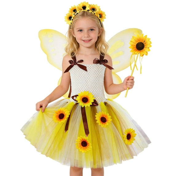 Gunia Tutu Skirts For Girls Sunflower Fairy Dress Flowy Gown With Floral Embroidery Photo Princess Birthday Party Kids Toddler Girls Skirt Yellow 6-12 Month