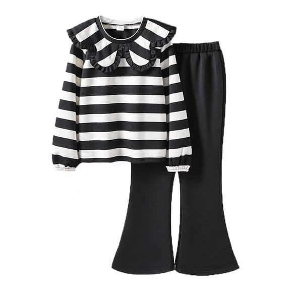 Gunia Tween Girls Stripe Hoodie And Flared Pants 2 Piece Athletic Outfits Set Tracksuits Sweatsuit Fall Winter Clothes,Size 7-12 Years