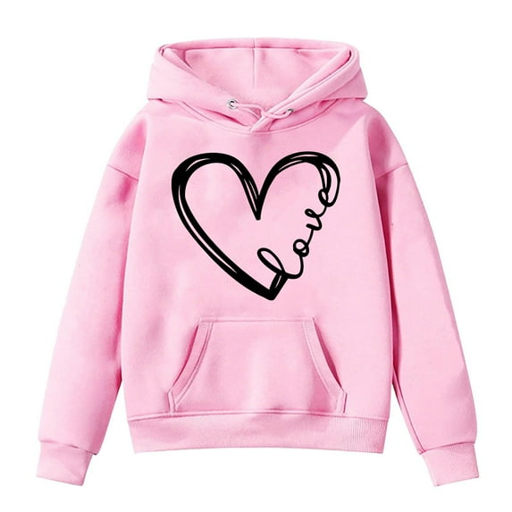Gunia Valentine Sweatshirts For Teen Girls Minimalist Shirt Pink Heart Printed Crewneck Thick Toddler Kids Fashion Outwear Size 3-4 Years