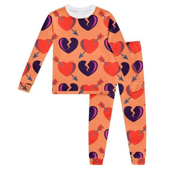 Gunia Valentines Pajamas Girls Toddler Boys Day Long Sleeve Cartoon Prints Tops T Shirt Pants Outfits Pjs For Valentine's Day Orange 2-3 Years