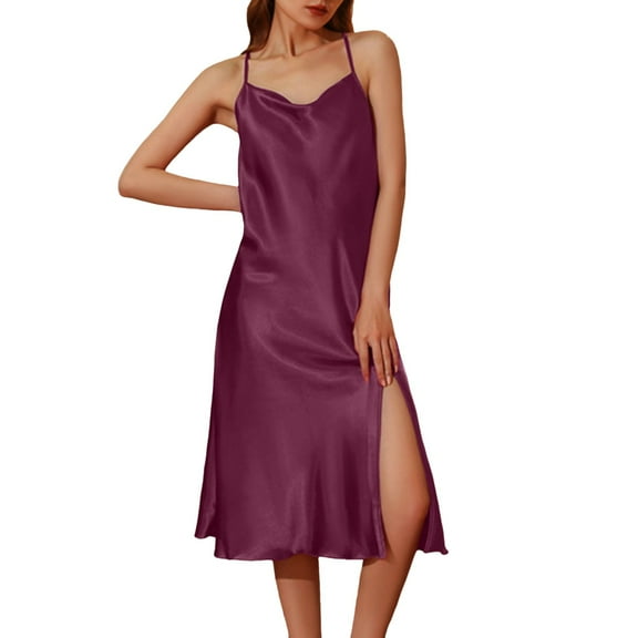 Gunia Valentines Pajamas For Women Set Comfortable Open Leg Side Slits Solid Color Jumpsuit Spring Summer Casual Wear Sleepwear For Valentine's Day Purple Xxl