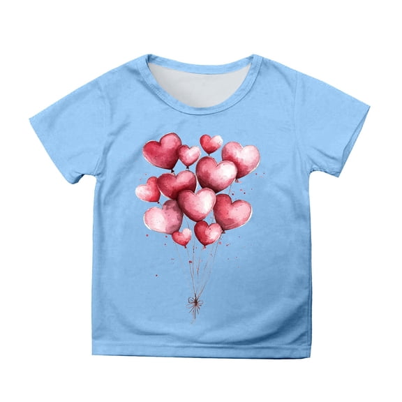 Gunia Valentines Shirts For Kids Boys Girls Short Sleeve Love Heart Graphic Crew Neck Breathable Soft Casual Tee Tops Tshirt 1-13 Years