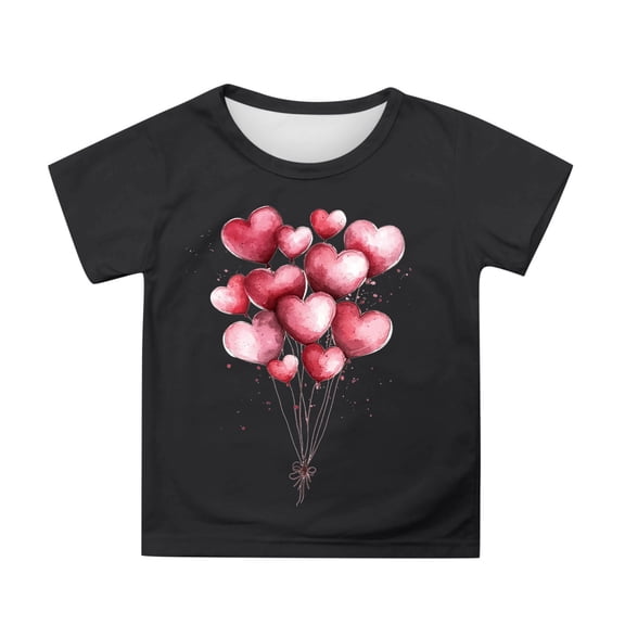 Gunia Valentines Shirts For Kids Boys Girls Short Sleeve Love Heart Graphic Crew Neck Breathable Soft Casual Tee Tops Tshirt 1-13 Years