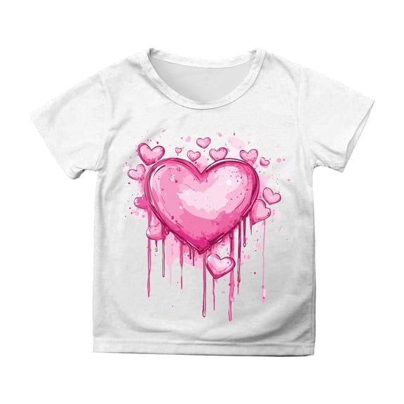 Gunia Valentines Shirts For Kids Boys Girls Short Sleeve Love Heart Graphic Crew Neck Breathable Soft Casual Tee Tops Tshirt 3-13 Years