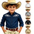 thumbnail image 1 of Gunia Western Cowboy Shirts For Boys Children Fashion Chest Print Casual Large Sized Long Sleeved Collar Shirt Toddler Boys Tshirts Navy 4-5 Years, 1 of 4