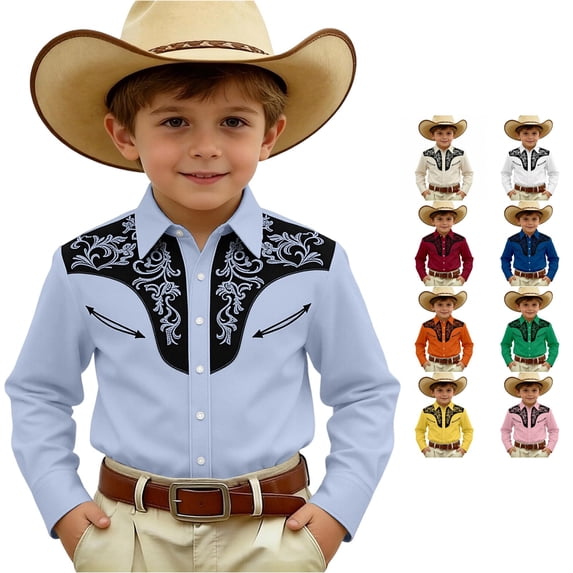 Gunia Western Cowboy Shirts For Boys Denim Button Long Sleeve Casual Tops Boys T-Shirts Sky Blue 6-7 Years