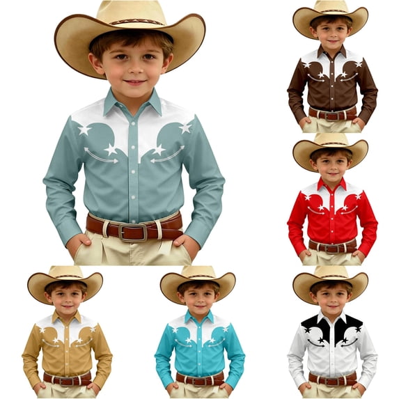 Gunia Western Cowboy Shirts For Boys Long Sleeve Print Shirt Tops Casual Button Up Blouse Youth Shirts For Boys Army Green 12-13 Years