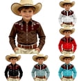 thumbnail image 1 of Gunia Western Cowboy Shirts For Boys Long Sleeve Print Shirt Tops Casual Button Up Blouse Youth Shirts For Boys Brown 8-9 Years, 1 of 4