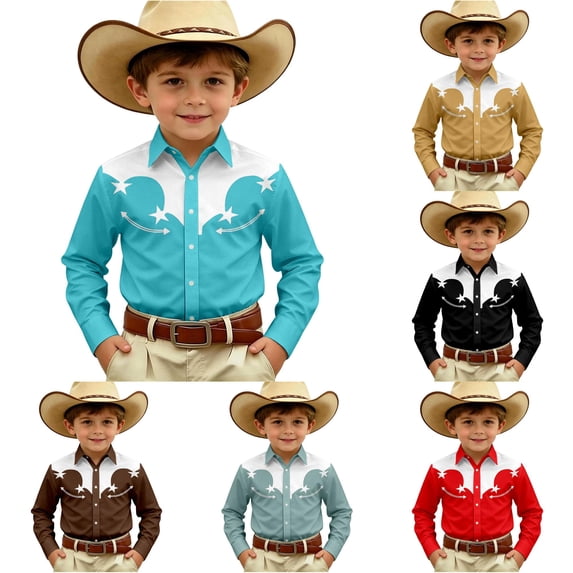Gunia Western Cowboy Shirts For Boys Long Sleeve Print Shirt Tops Casual Button Up Blouse Youth Shirts For Boys Mint Green 6-7 Years