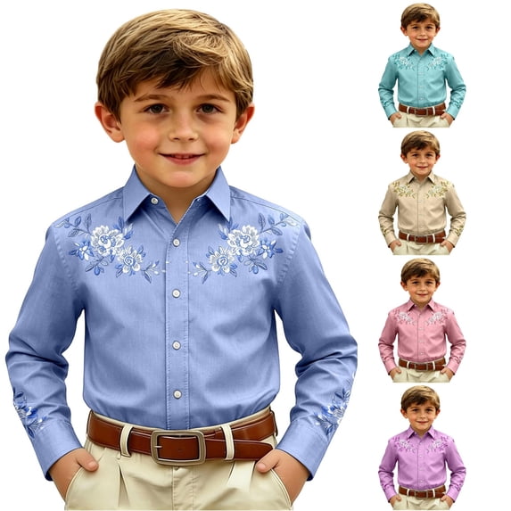 Gunia Western Cowboy Shirts For Boys Tops Kids Casual Plaid Button Front Boys Tshirts Blue 8-9 Years