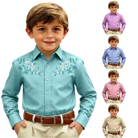 Gunia Western Cowboy Shirts For Boys Tops Kids Casual Plaid Button Front Shirts For Boys Sky Blue 6-7 Years