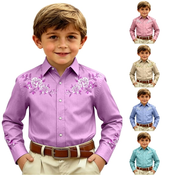 Gunia Western Cowboy Shirts For Boys Tops Kids Casual Plaid Button Front Shirts For Toddler Boys Purple 4-5 Years